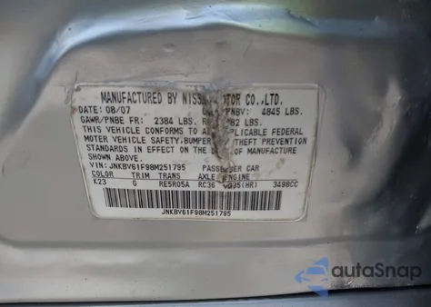 2008 Infiniti G35X from USA, damaged, VIN JNKBV61F98M251795